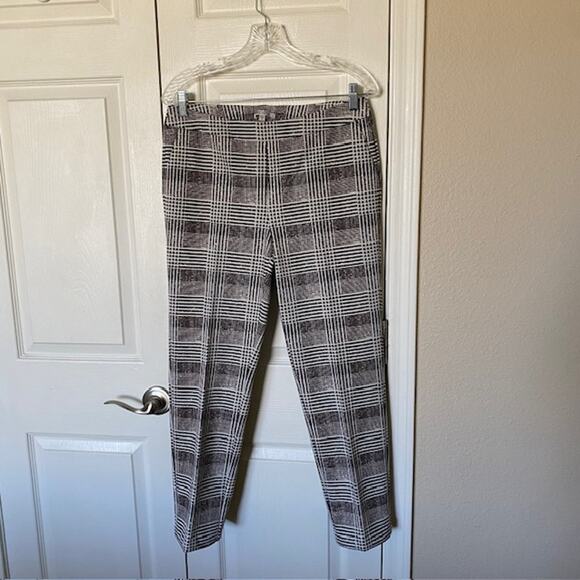 Nic+Zoe Modern Plaid Pants Pull-On Brown‎ & Ivory Straight Leg Women's Small - Picture 9 of 9